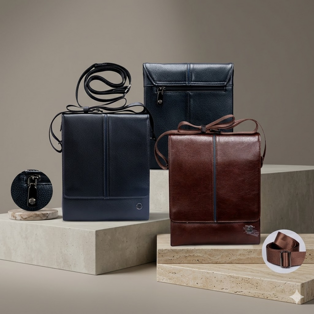 Collection of leather bags in black and brown on a neutral background in Kenya